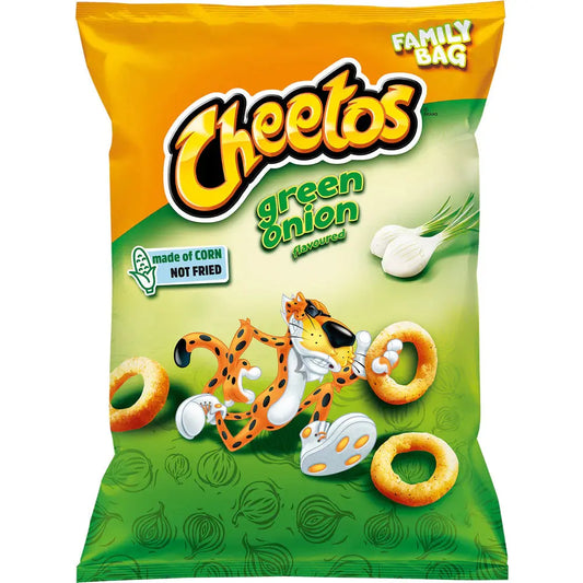 Cheetos Green Onion obiteljska vrećica čipsa, žuto-zelena ambalaža